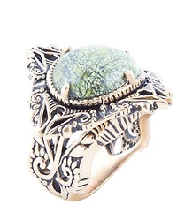 Barse Aspen Green Serpentine Golden Statement Ring