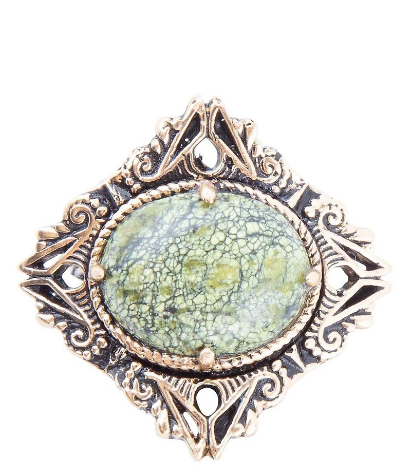 Barse Aspen Green Serpentine Golden Statement Ring