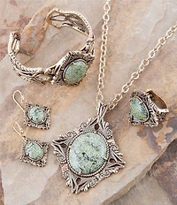 Barse Aspen Green Serpentine Golden Statement Ring