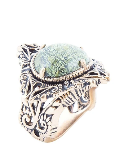 Barse Aspen Green Serpentine Golden Statement Ring