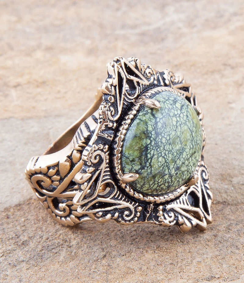 Barse Aspen Green Serpentine Golden Statement Ring
