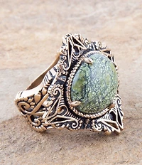 Barse Aspen Green Serpentine Golden Statement Ring