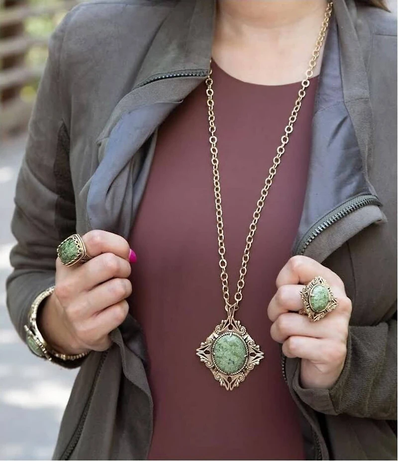 Barse Aspen Green Serpentine Golden Statement Ring