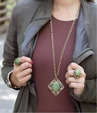 Barse Aspen Green Serpentine Golden Statement Ring