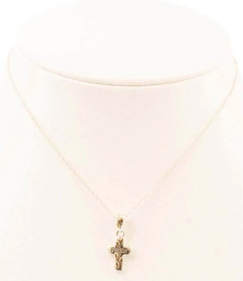 Barse Bronze and Sterling Silver Love Dainty Cross Short Pendant Necklace