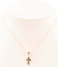 Barse Bronze and Sterling Silver Love Dainty Cross Short Pendant Necklace