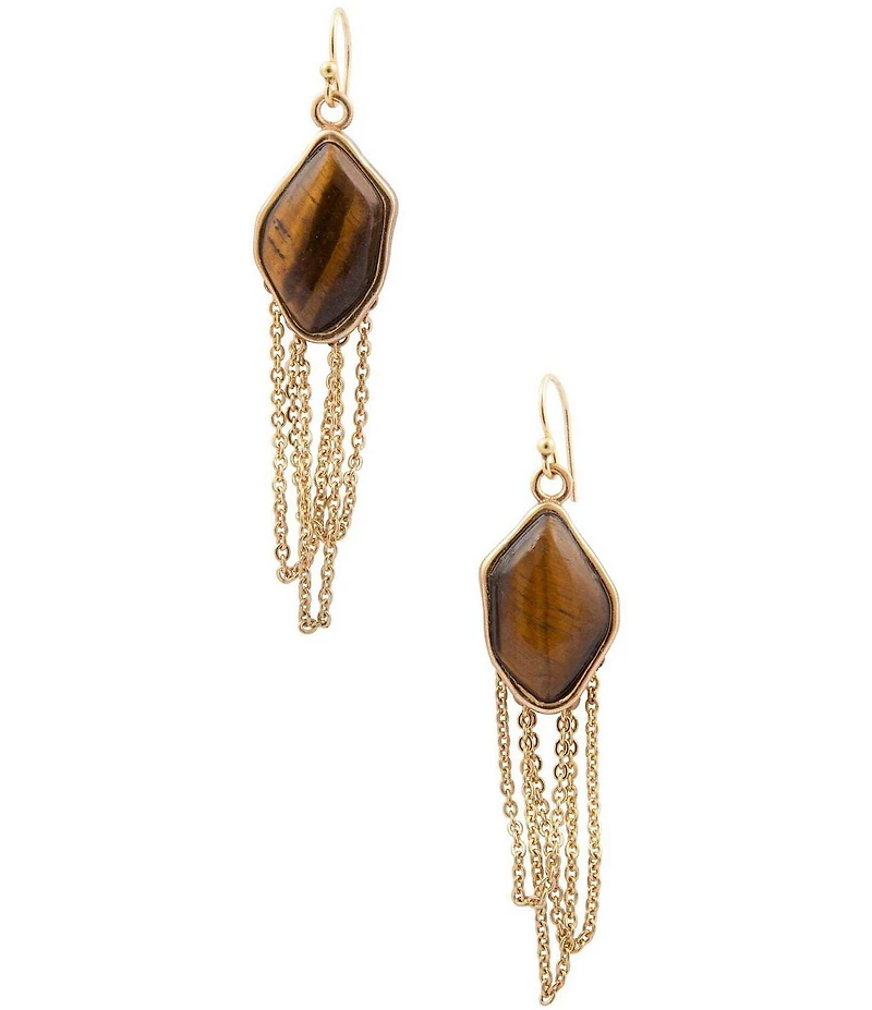 Barse Abstract Brown Tiger's Eye Golden Statement Earrings