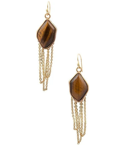 Barse Abstract Brown Tiger's Eye Golden Statement Earrings