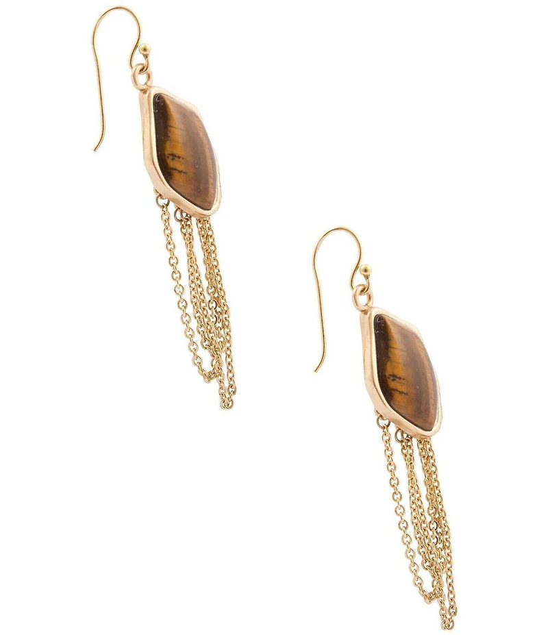 Barse Abstract Brown Tiger's Eye Golden Statement Earrings