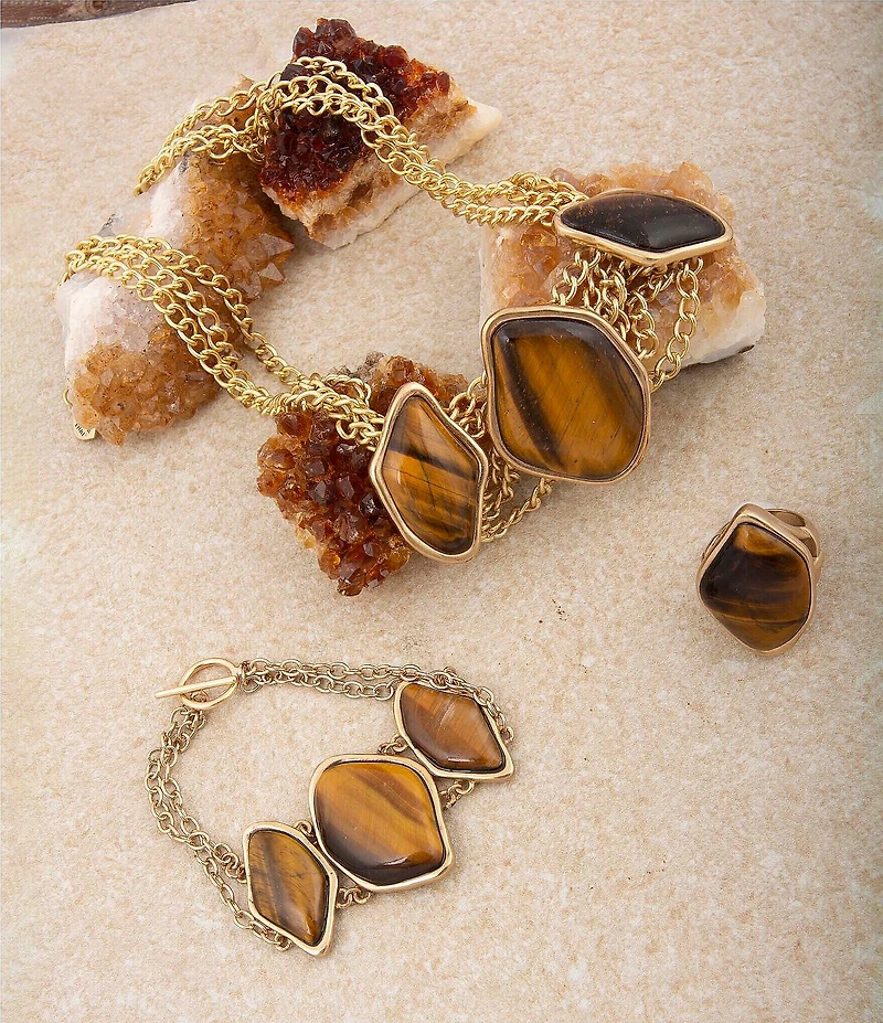 Barse Bronze and Tiger's Eye Golden Umber Statement Line Bracelet