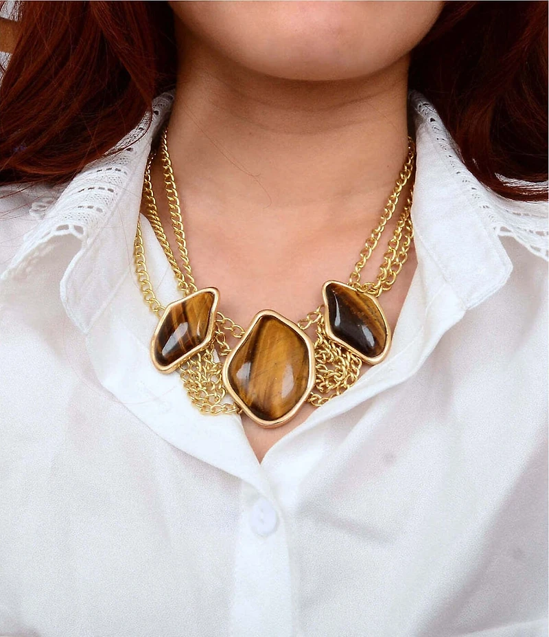 Barse Bronze and Tiger's Eye Golden Umber Statement Necklace