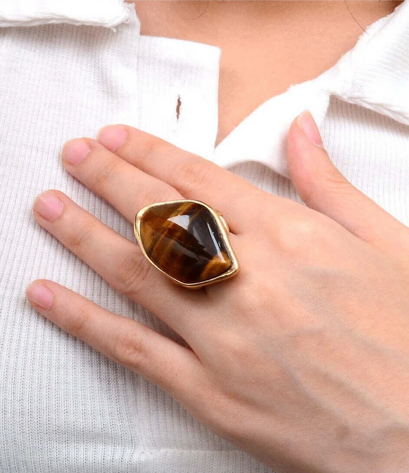 Barse Bronze and Tiger's Eye Golden Umber Statement Ring