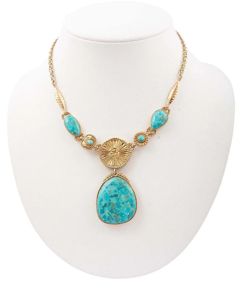 Barse Bronze and Turquoise Agave Statement Necklace