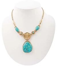 Barse Bronze and Turquoise Agave Statement Necklace