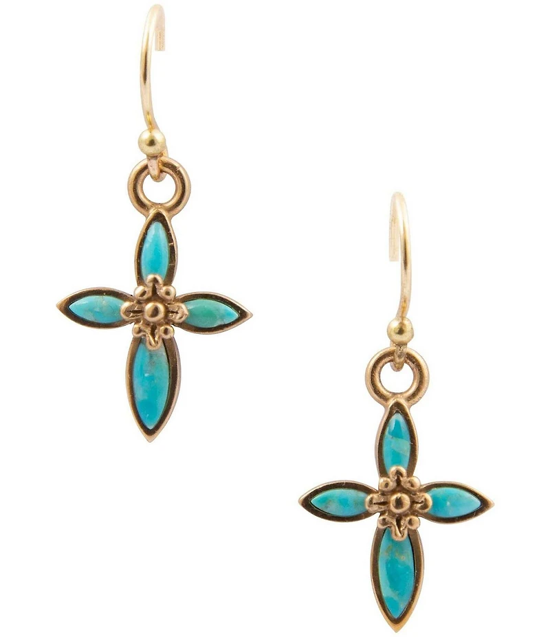 Barse Bronze and Turquoise Cross Eden Drop Earrings