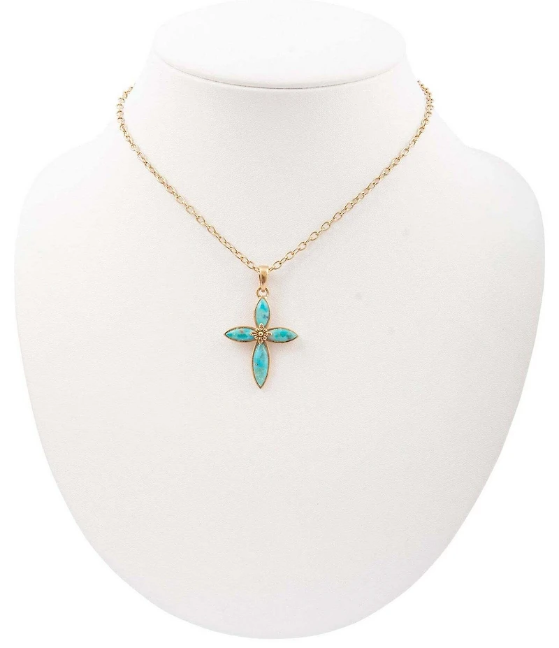 Barse Bronze and Turquoise Cross Eden Short Pendant Necklace