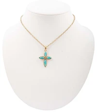 Barse Bronze and Turquoise Cross Eden Short Pendant Necklace