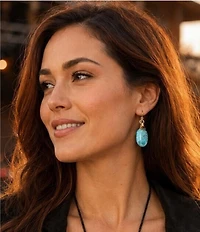 Barse Desert Bloom Bronze And Turquoise Drop Earrings