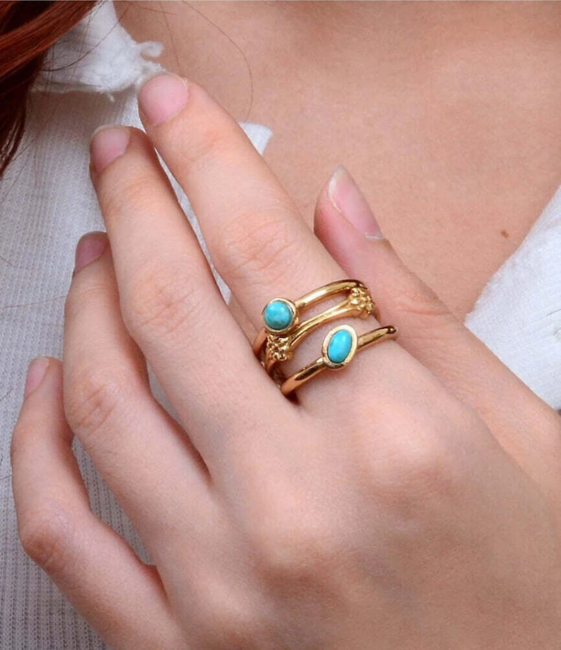 Barse Bronze and Turquoise Eden Stacked Ring