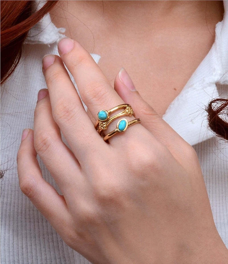 Barse Eden Bronze And Turquoise Stacked Ring