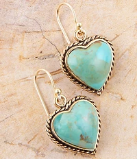 Barse Blue Turquoise Rope My Heart and Golden Earrings