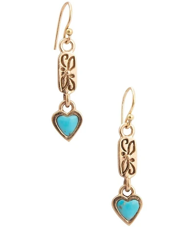 Barse Bronze and Turquoise Heart Linear Earrings