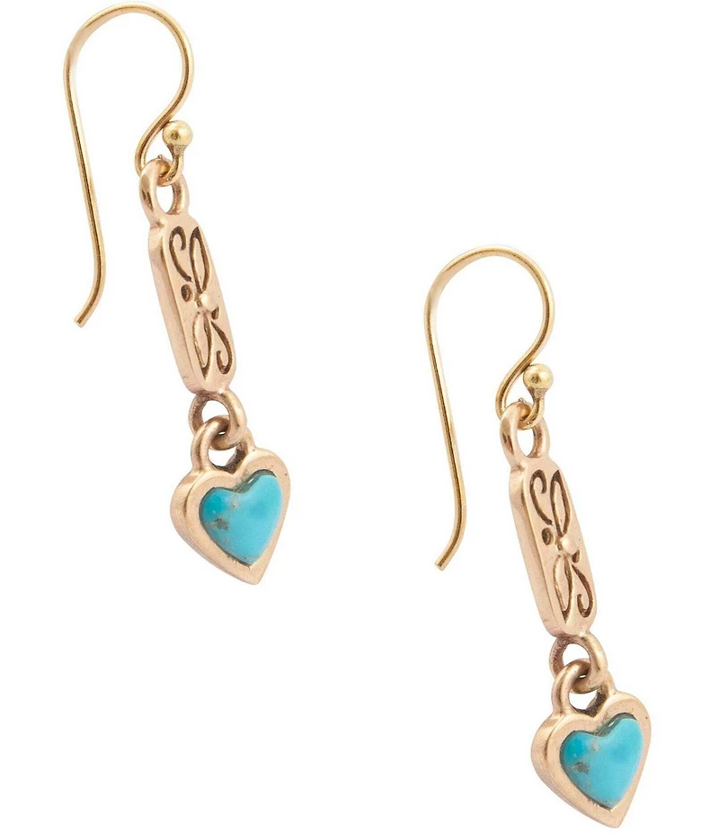 Barse Bronze and Turquoise Heart Linear Earrings