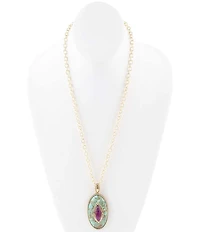 Barse Stone Blue and Purple Turquoise Golden Pendant Chain Necklace