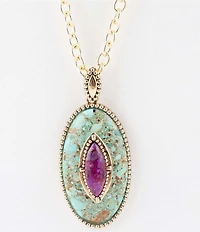 Barse Stone Blue and Purple Turquoise Golden Pendant Chain Necklace