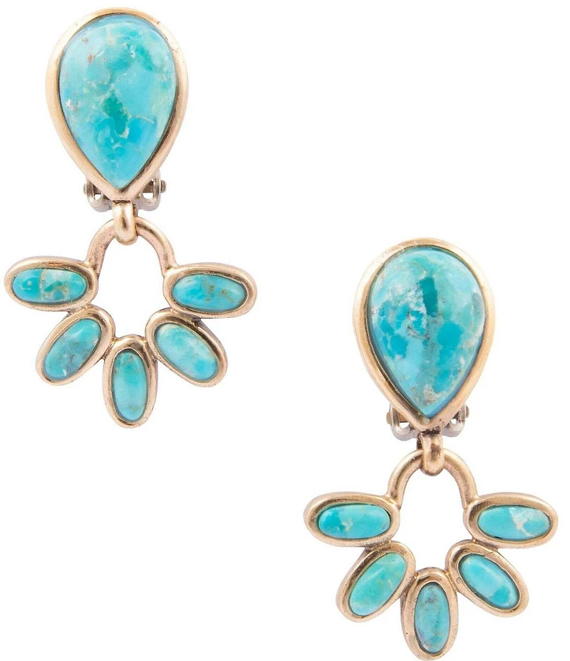Barse Bronze and Turquoise Mojave Clip Drop Earrings