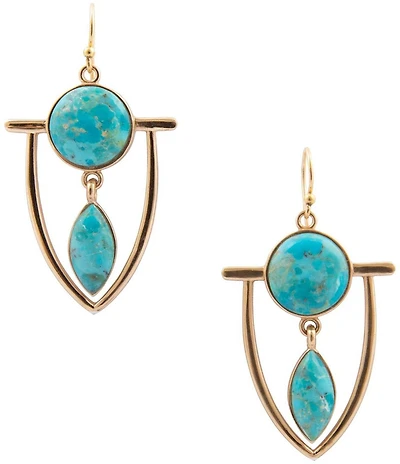 Barse Bronze and Turquoise Shielded Statement Drop Earrings