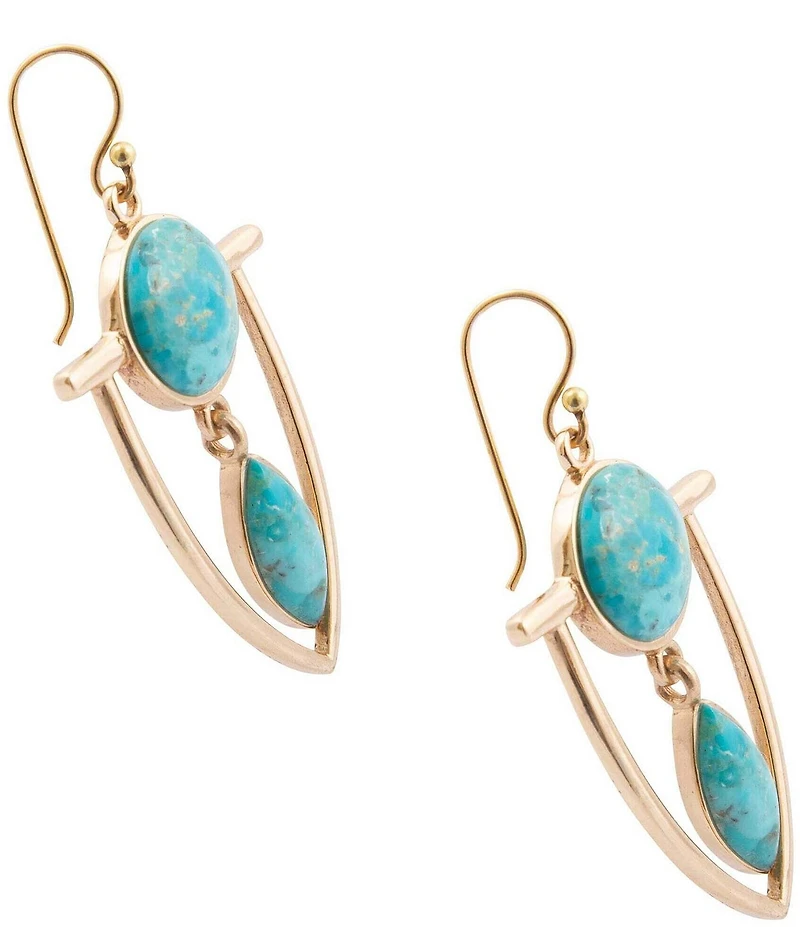 Barse Bronze and Turquoise Shielded Statement Drop Earrings