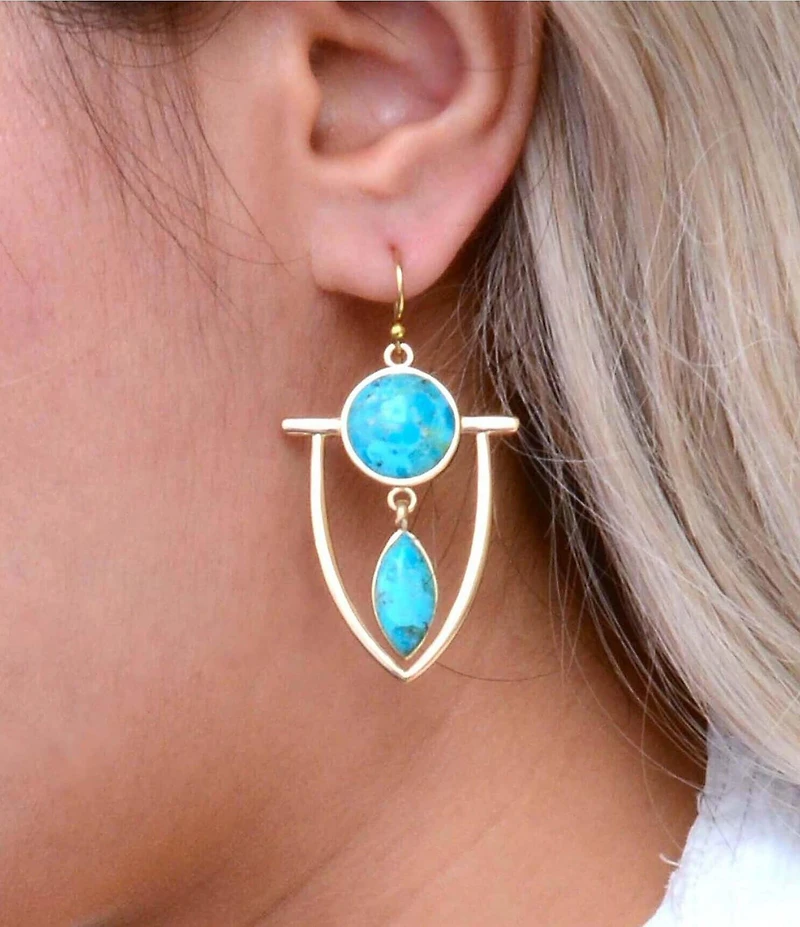 Barse Bronze and Turquoise Shielded Statement Drop Earrings