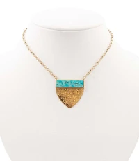 Barse Bronze and Turquoise Tooled Short Pendant Necklace
