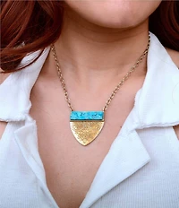 Barse Bronze and Turquoise Tooled Short Pendant Necklace