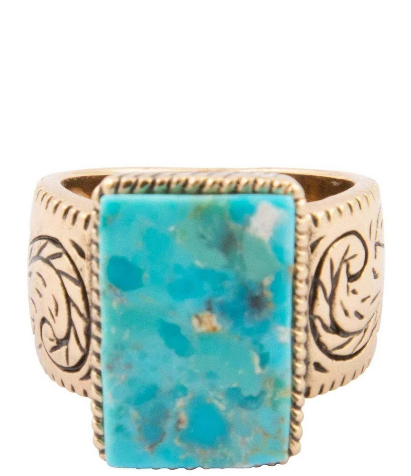 Barse Bronze and Turquoise Tooled Statement Ring