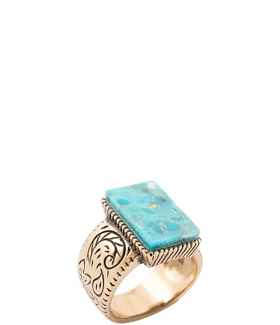 Barse Bronze and Turquoise Tooled Statement Ring