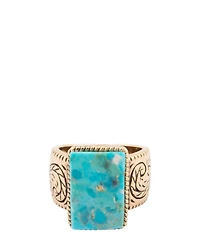 Barse Bronze and Turquoise Tooled Statement Ring