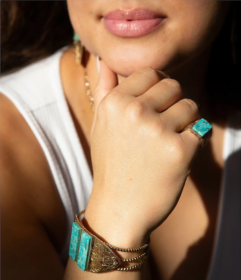 Barse Bronze and Turquoise Tooled Statement Ring