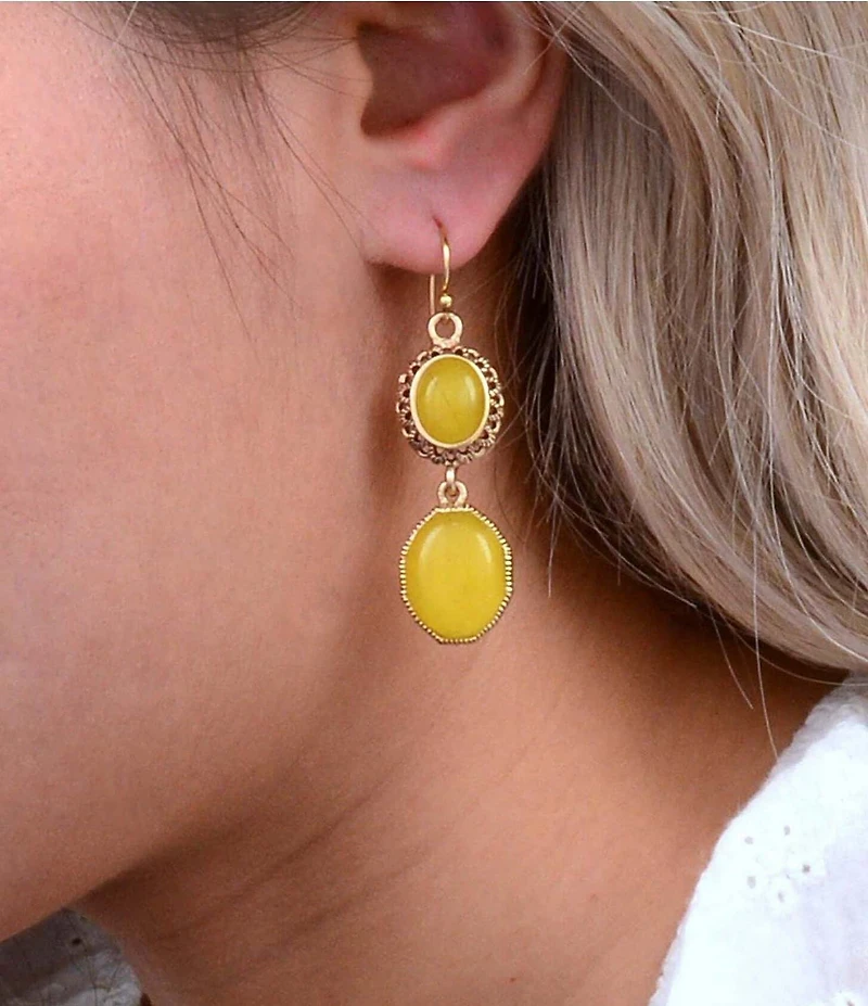 Barse Bronze and Yellow Quartz Desert Sun Linear Earrings