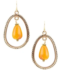 Barse Inline Orange Jade Drop Golden Earrings