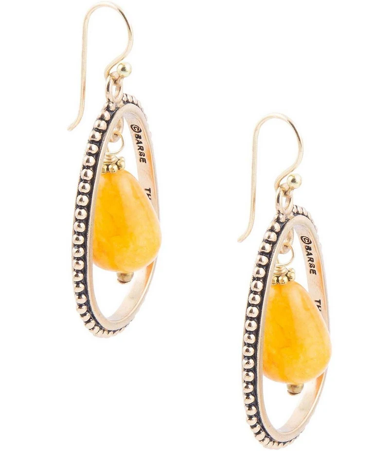 Barse Inline Orange Jade Drop Golden Earrings