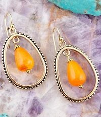Barse Inline Orange Jade Drop Golden Earrings
