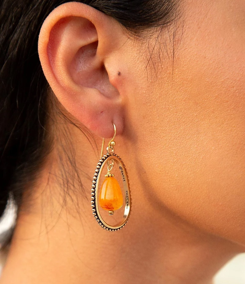 Barse Inline Orange Jade Drop Golden Earrings