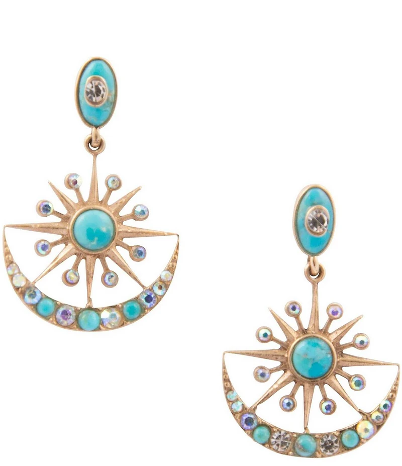 Barse Bronze Celestial Turquoise and CZ Drop Earrings