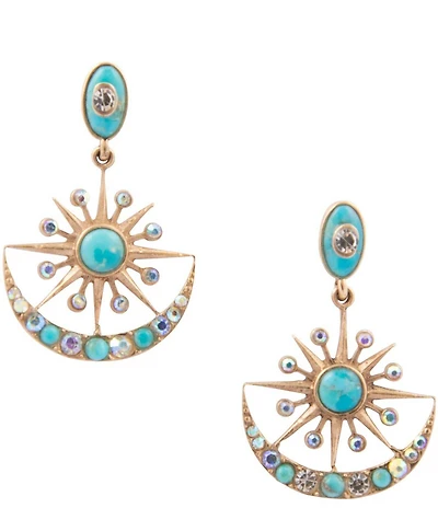 Barse Bronze Celestial Turquoise and CZ Drop Earrings