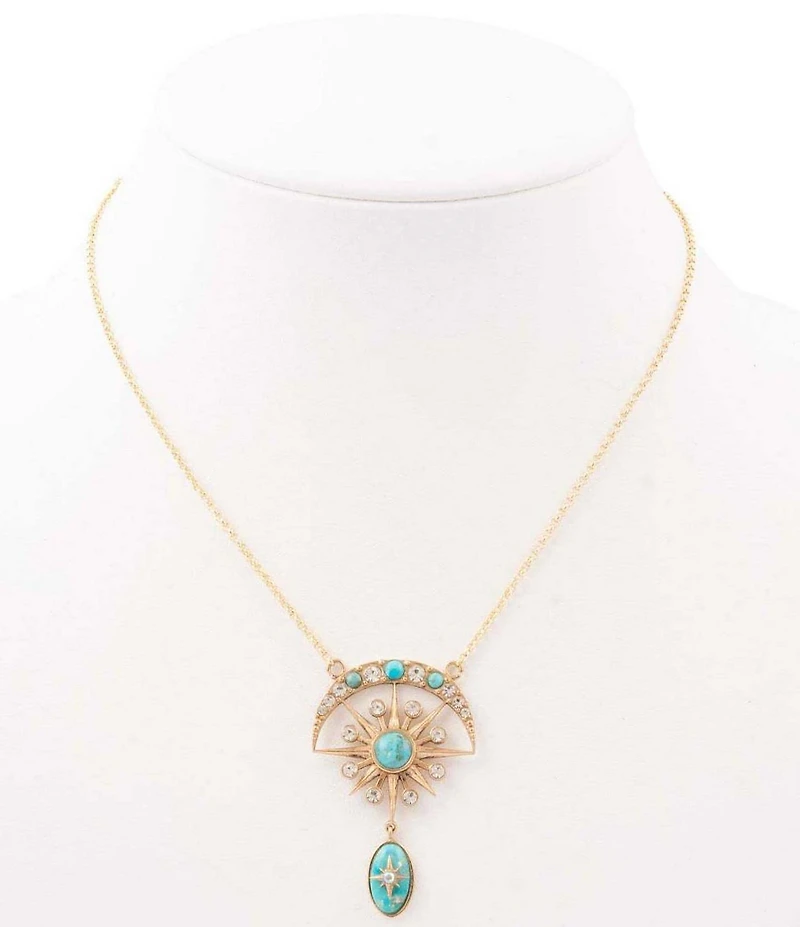 Barse Bronze Celestial Turquoise and CZ Short Pendant Necklace