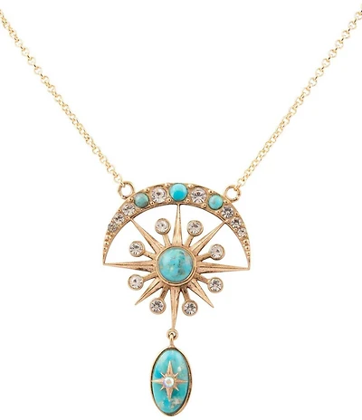Barse Celestial Blue Turquoise Golden Drop Pendant Necklace