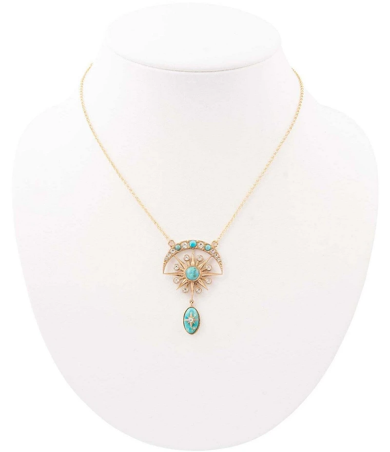 Barse Celestial Blue Turquoise Golden Drop Pendant Necklace