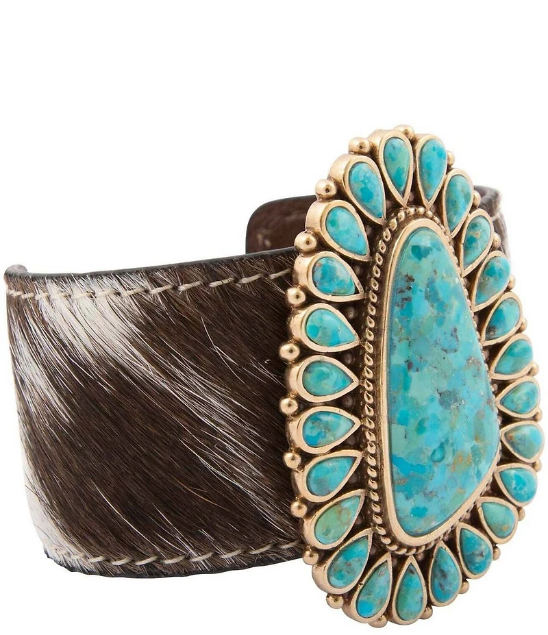 Barse Bronze, Cow Print and Turquoise Out West Statement Cuff Bracelet